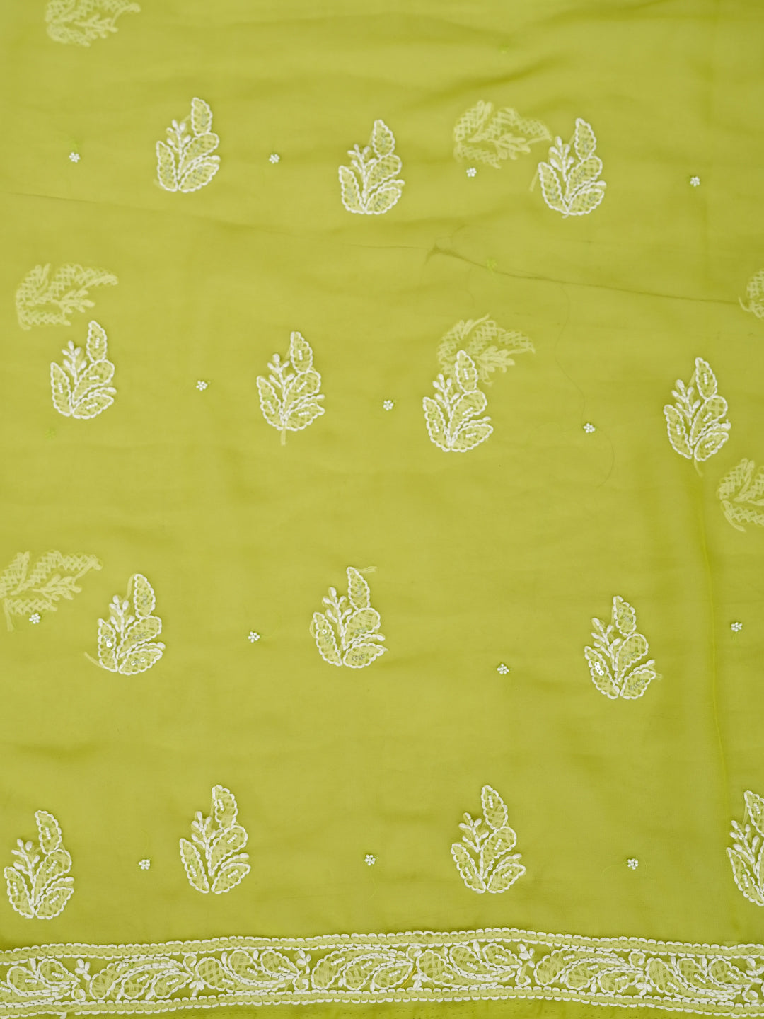 Ada Hand Embroidered Parrot Green Georgette Lucknowi Chikankari Unstitched Suit Piece With Pearl Work 01A915247