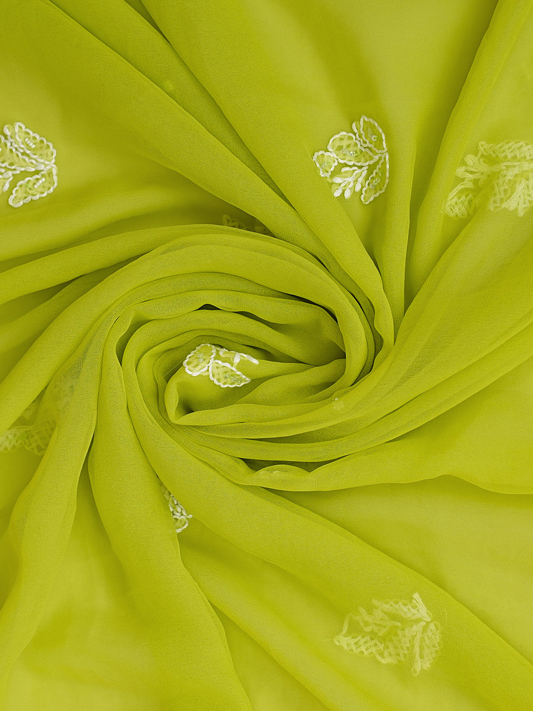 Ada Hand Embroidered Parrot Green Georgette Lucknowi Chikankari Unstitched Suit Piece With Pearl Work 01A915247