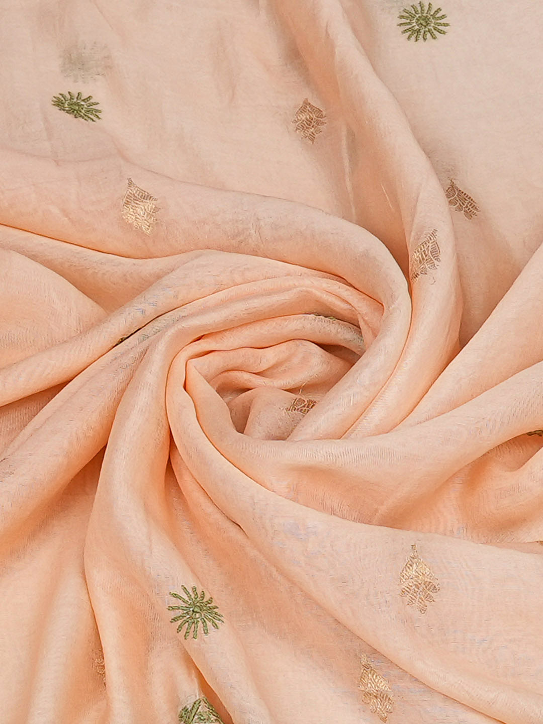 Ada Hand Embroidered Peach Chanderi Lucknowi Chikankari Dupatta 07A501154