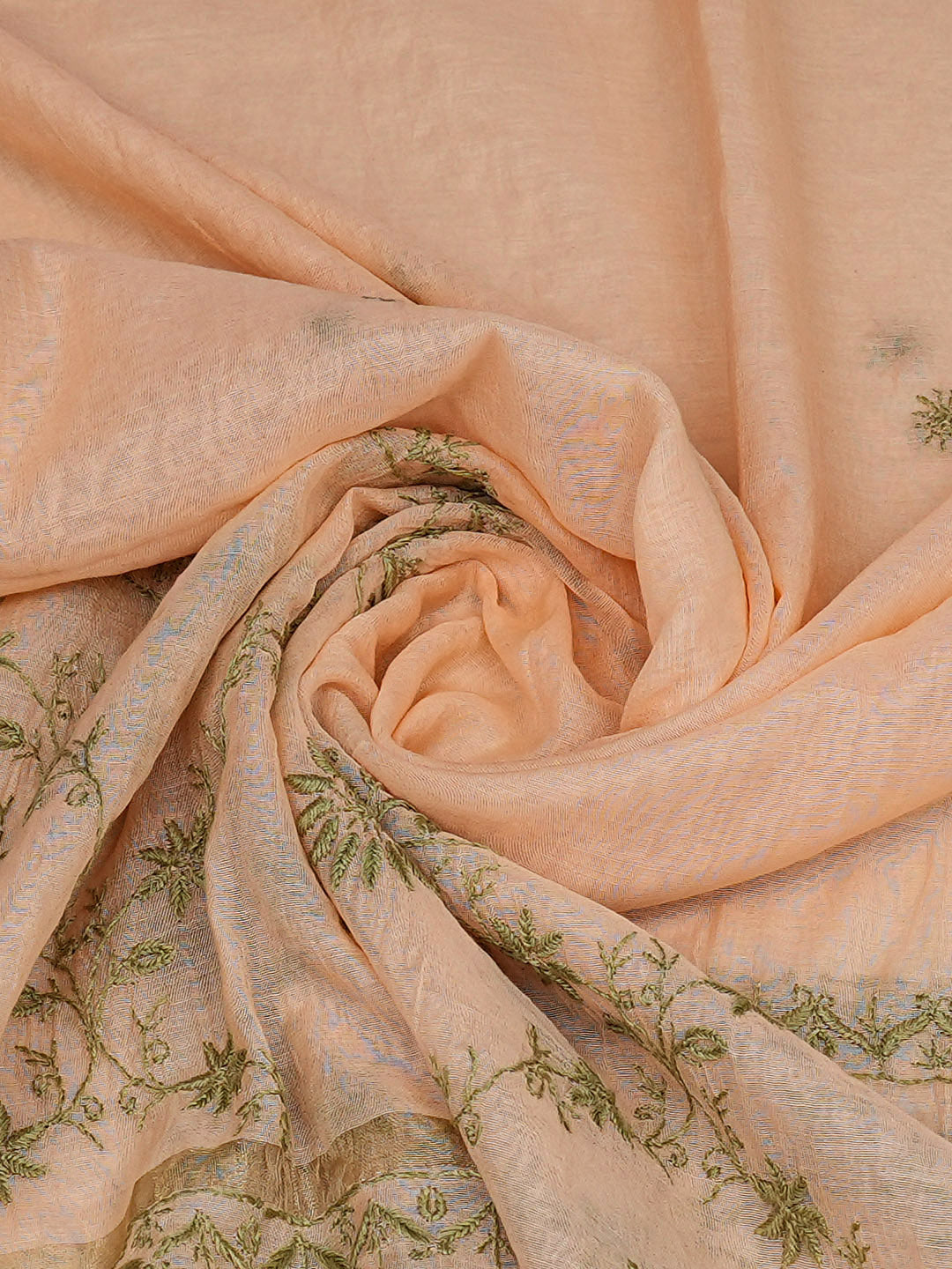 Ada Hand Embroidered Peach Chanderi Lucknowi Chikankari Dupatta 07A501199