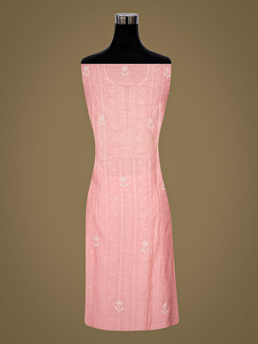 Ada Hand Embroidered Peach Chanderi Lucknowi Chikankari Semi-Stitched Kurta Dupatta Set 01A963324