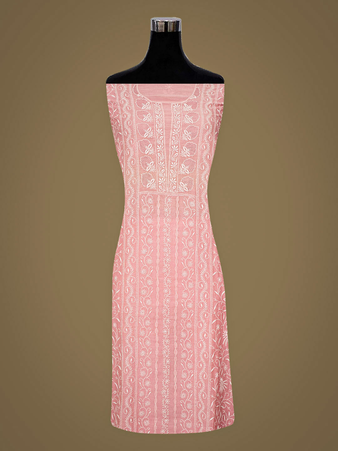 Ada Hand Embroidered Peach Chanderi Lucknowi Chikankari Semi-Stitched Kurta Dupatta Set 01A963324