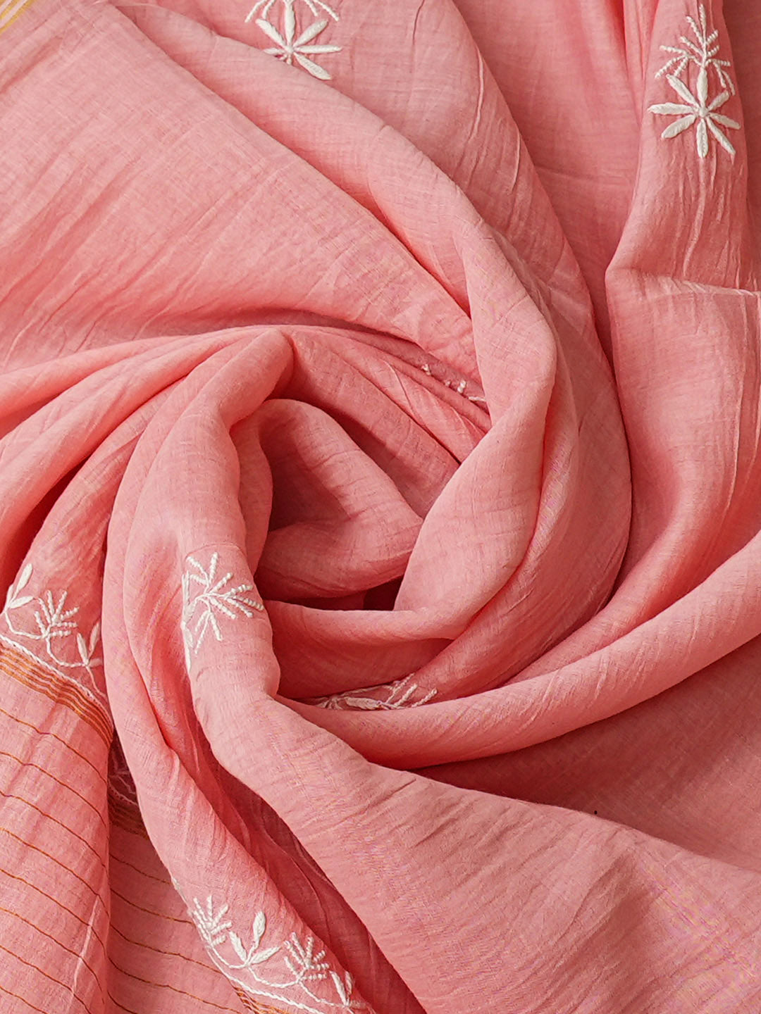 Ada Hand Embroidered Peach Chanderi Lucknowi Chikankari Semi-Stitched Kurta Dupatta Set 01A963324