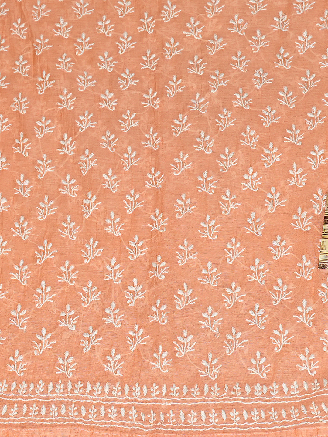 Ada Hand Embroidered Peach Chanderi Lucknowi Chikankari Semi-Stitched Anarkali Kurta Dupatta Set 01A992890