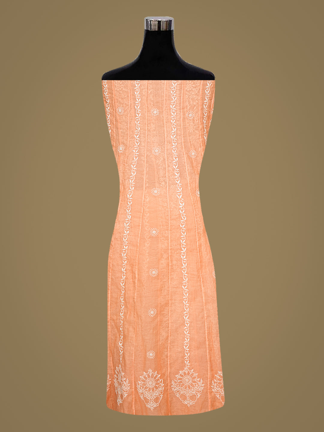 Ada Hand Embroidered Peach Chanderi Lucknowi Chikankari Semi-Stitched Anarkali Kurta Dupatta Set 01A992890