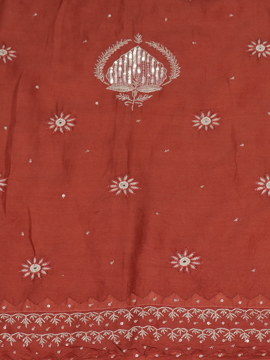 Ada Hand Embroidered Peach Chanderi Lucknowi Chikankari Semi-Stitched Kurta Dupatta Set With Cutdana Work 01A639534