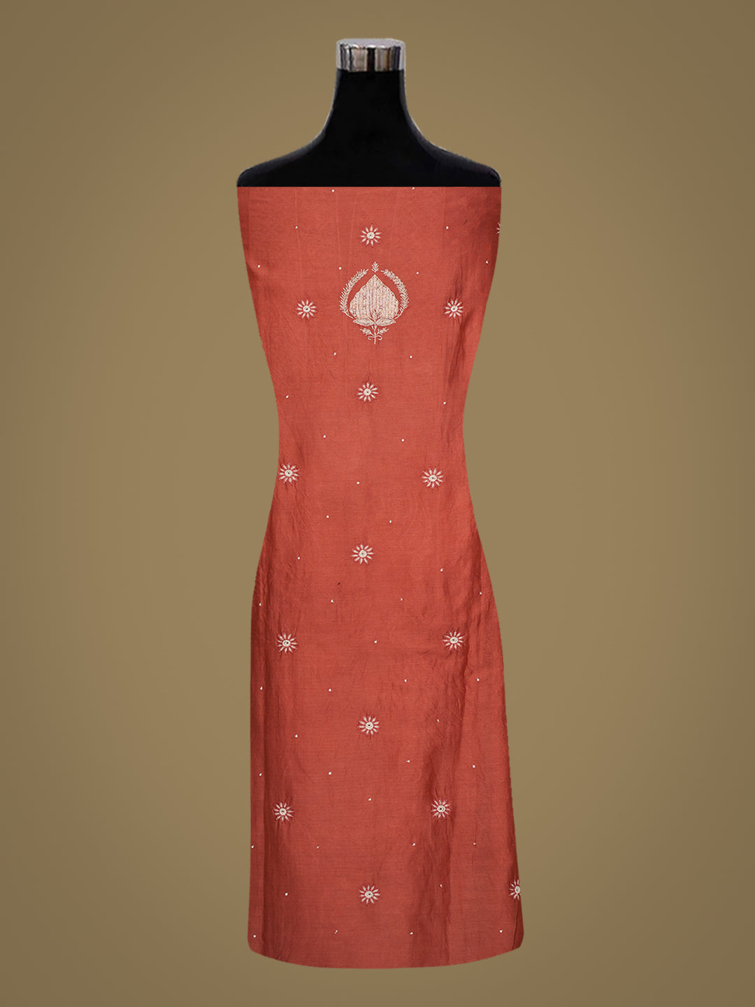 Ada Hand Embroidered Peach Chanderi Lucknowi Chikankari Semi-Stitched Kurta Dupatta Set With Cutdana Work 01A639534