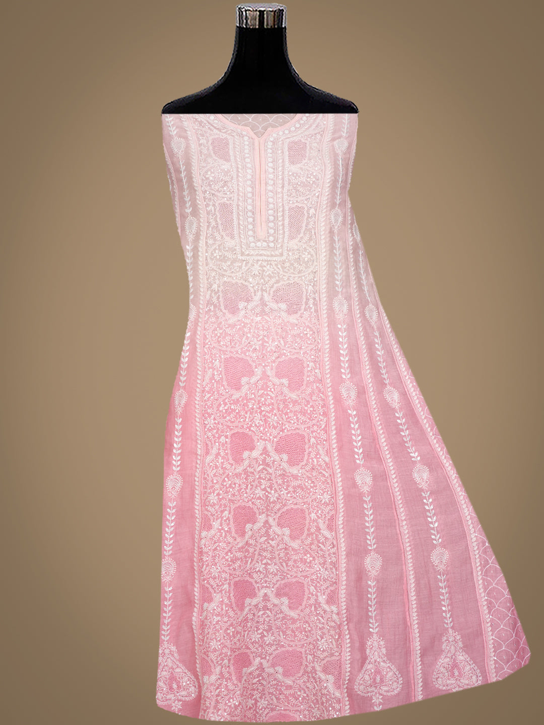 Ada Hand Embroidered Peach Chanderi Lucknowi Chikankari Semi-Stitched Kurta Dupatta Set With Sequinned Work 01A965077