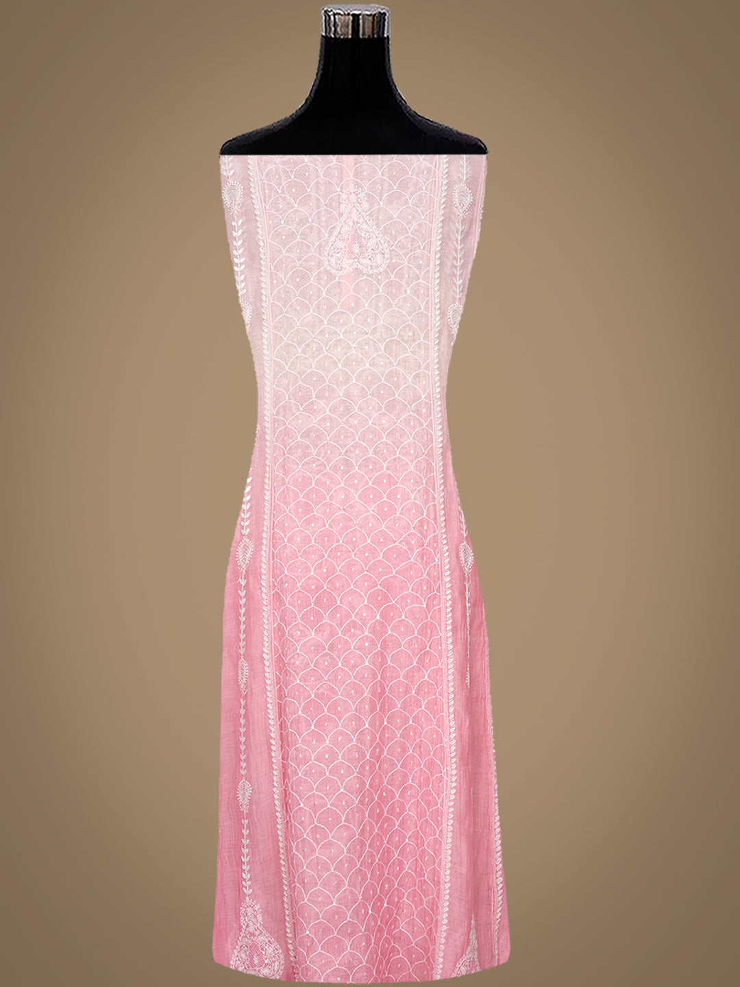Ada Hand Embroidered Peach Chanderi Lucknowi Chikankari Semi-Stitched Kurta Dupatta Set With Sequinned Work 01A965077