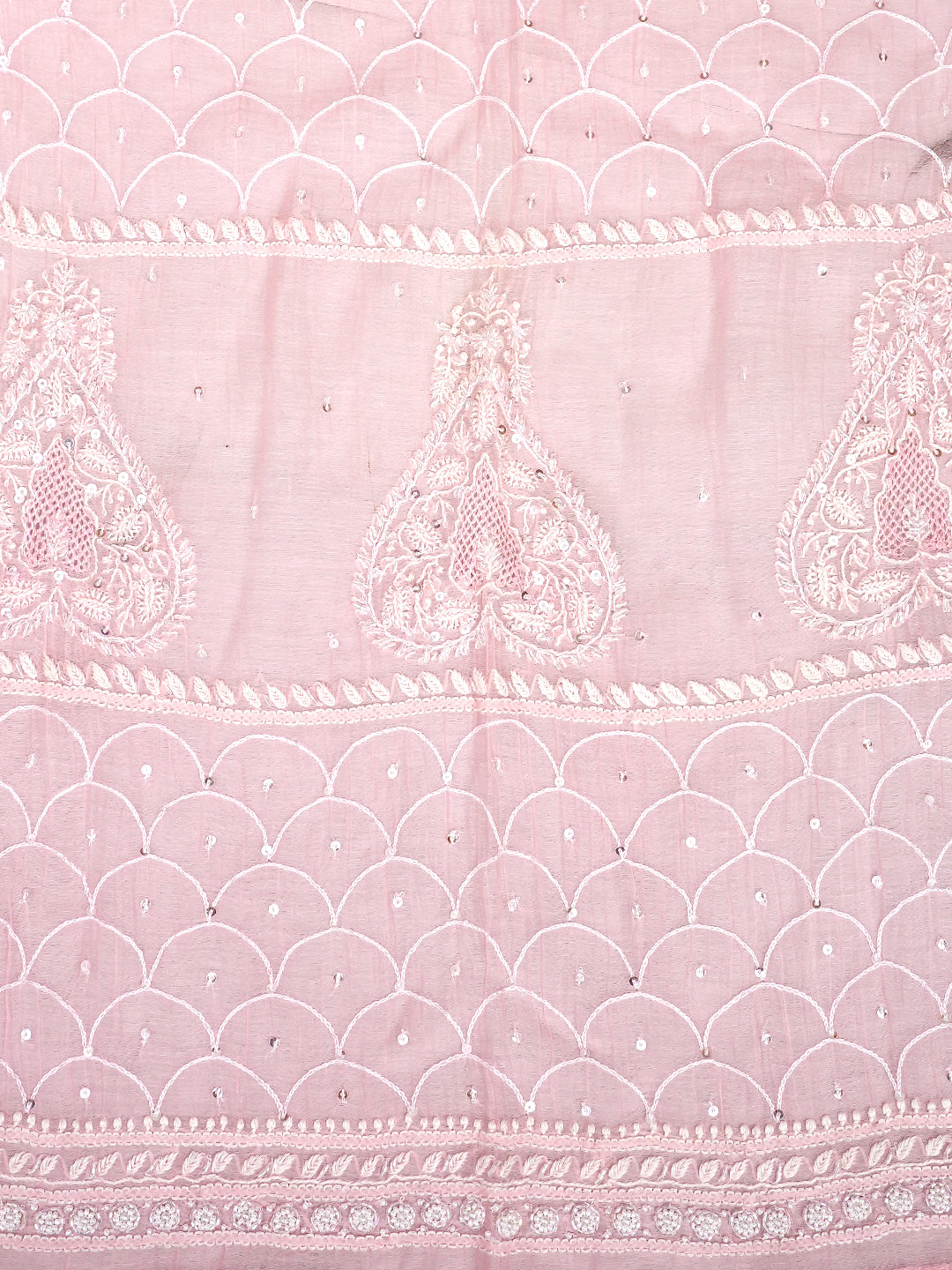 Ada Hand Embroidered Peach Chanderi Lucknowi Chikankari Semi-Stitched Kurta Dupatta Set With Sequinned Work 01A965077
