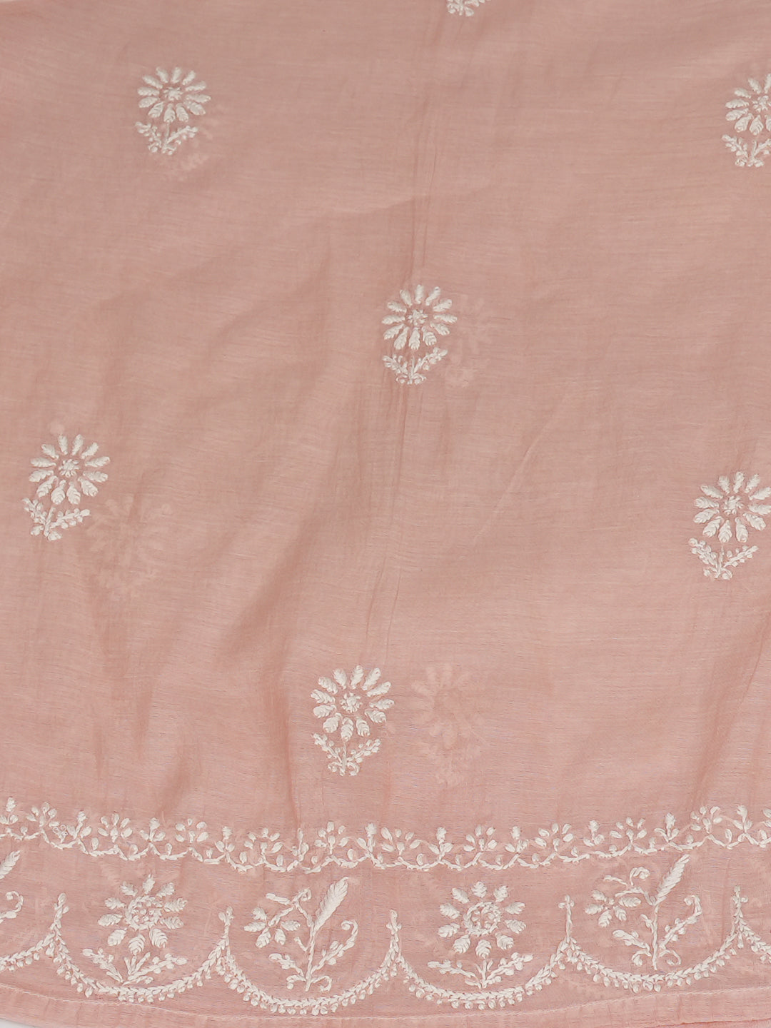 Ada Hand Embroidered Peach Chanderi Lucknowi Chikankari Semi-Stitched Kurta Dupatta set with Cutdana Work 01A1005482