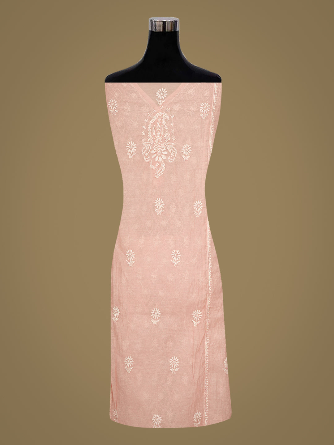 Ada Hand Embroidered Peach Chanderi Lucknowi Chikankari Semi-Stitched Kurta Dupatta set with Cutdana Work 01A1005482