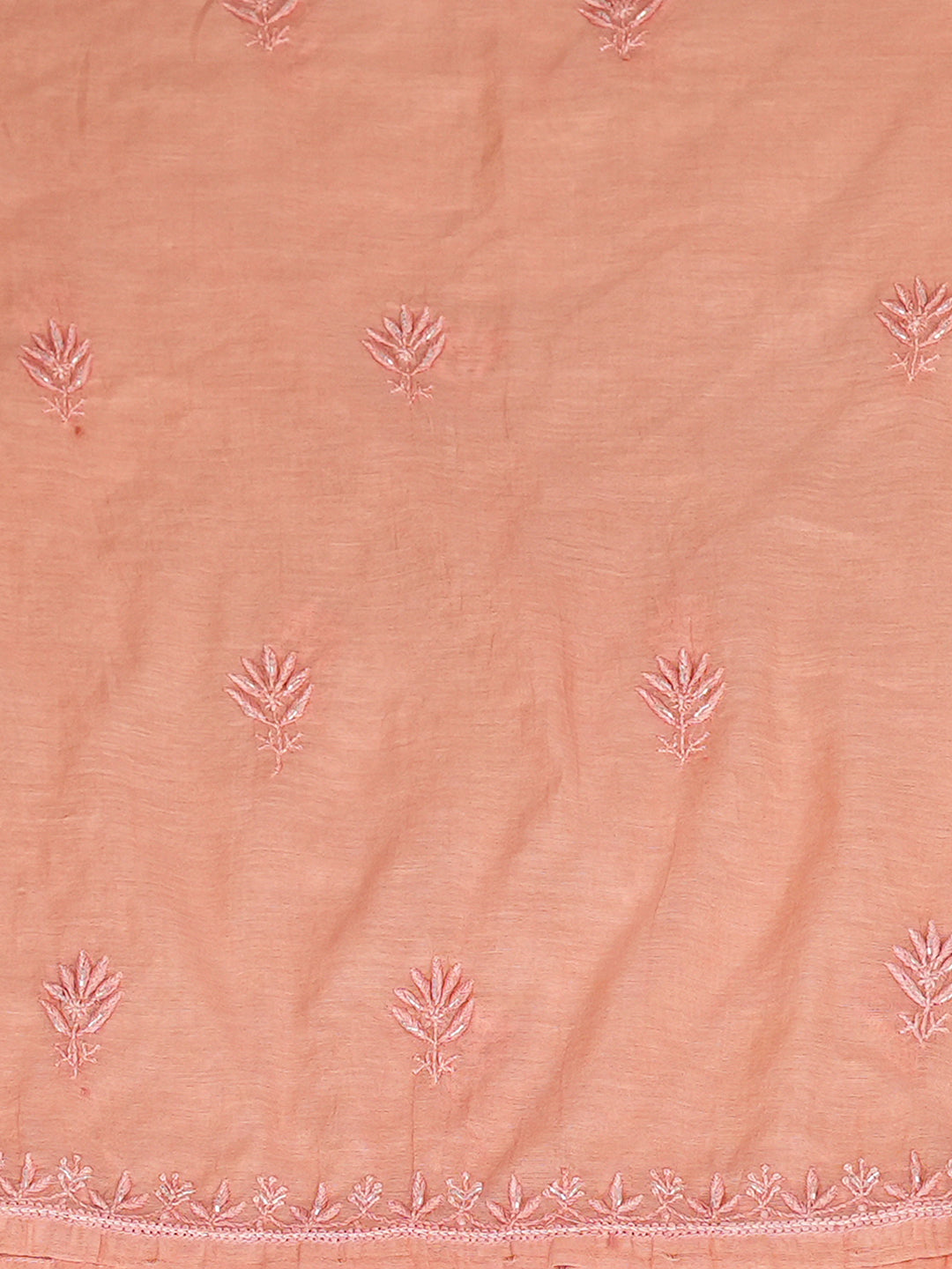 Ada Hand Embroidered Peach Chanderi Lucknowi Chikankari Semi-Stitched Kurta Dupatta set with Cutdana Work 01A789149