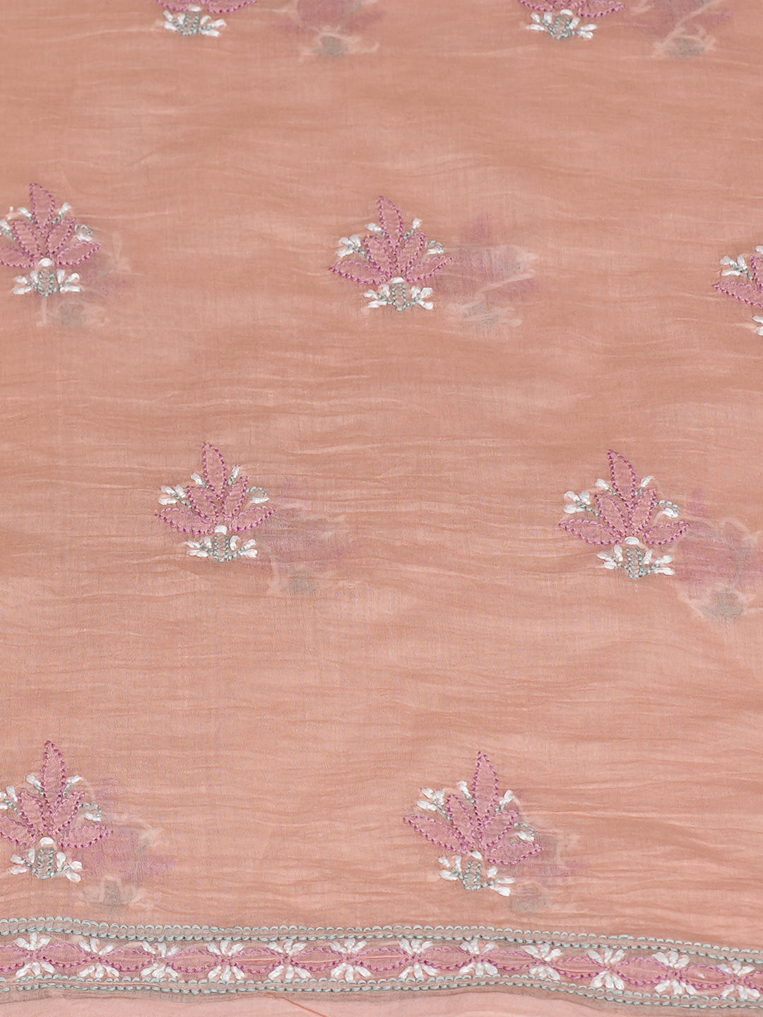 Ada Hand Embroidered Peach Chanderi Lucknowi Chikankari Unstitched Kurta Dupatta Set 01A1012882_6
