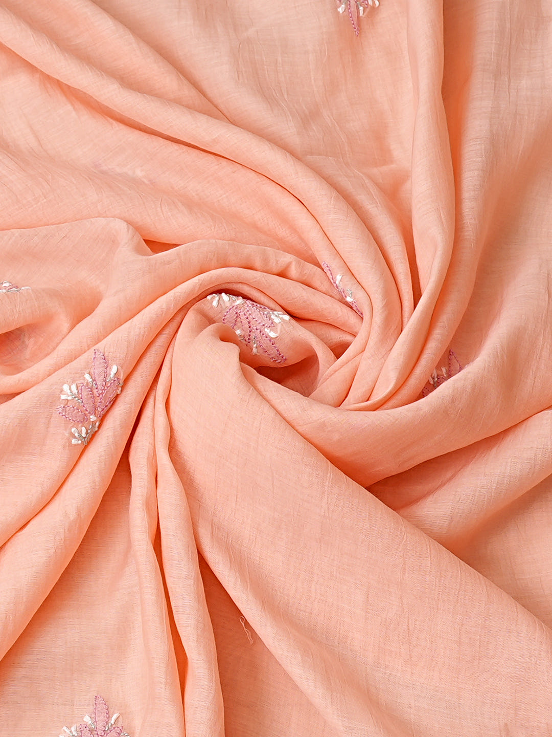 Ada Hand Embroidered Peach Chanderi Lucknowi Chikankari Unstitched Kurta Dupatta Set 01A1012882_5