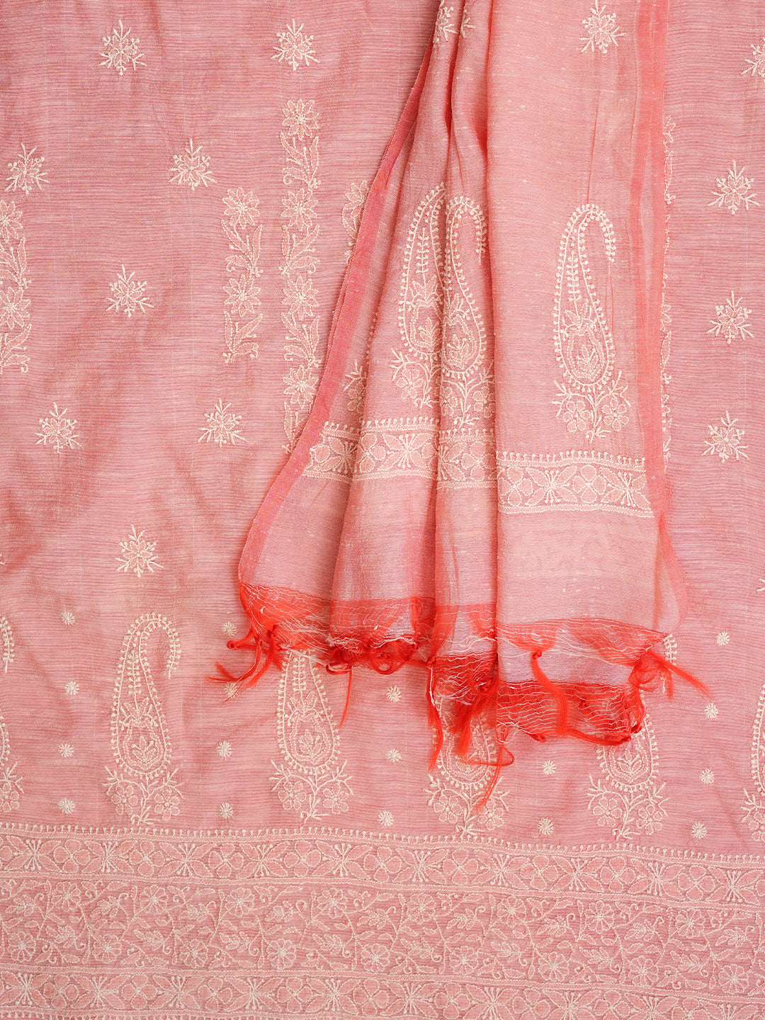 Traditional Peach Chikankari Kurta Set in Chanderi Fabric