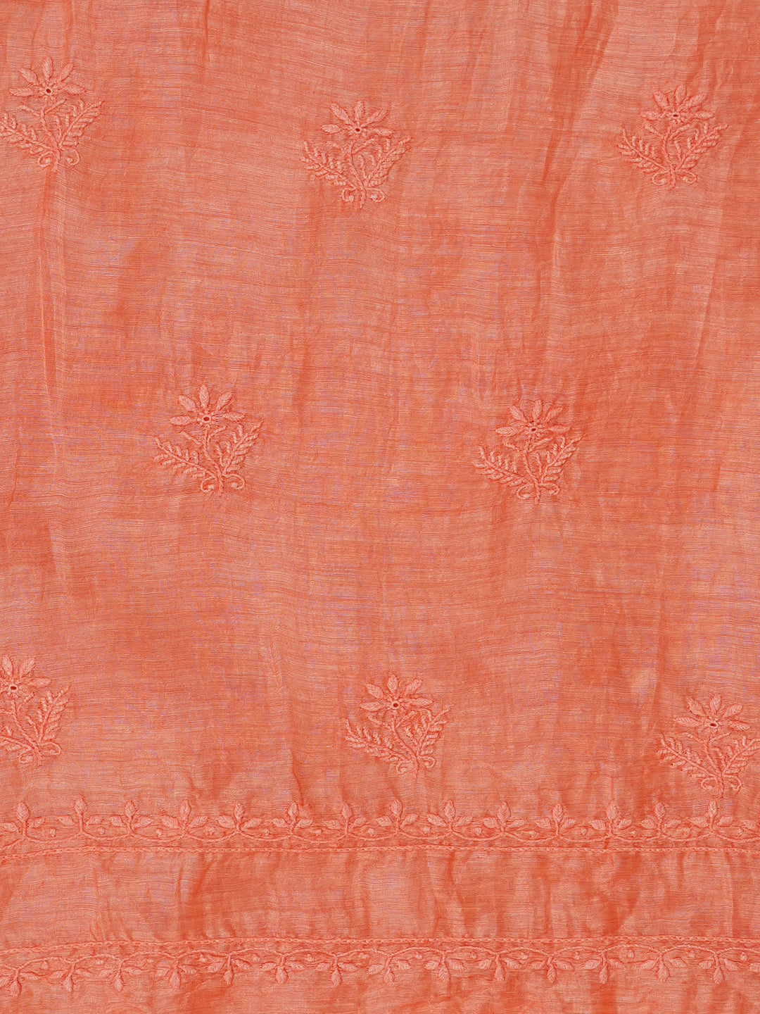 Ada Hand Embroidered Peach Chanderi Lucknowi Chikankari Unstitched Kurta Dupatta Set 01A604794