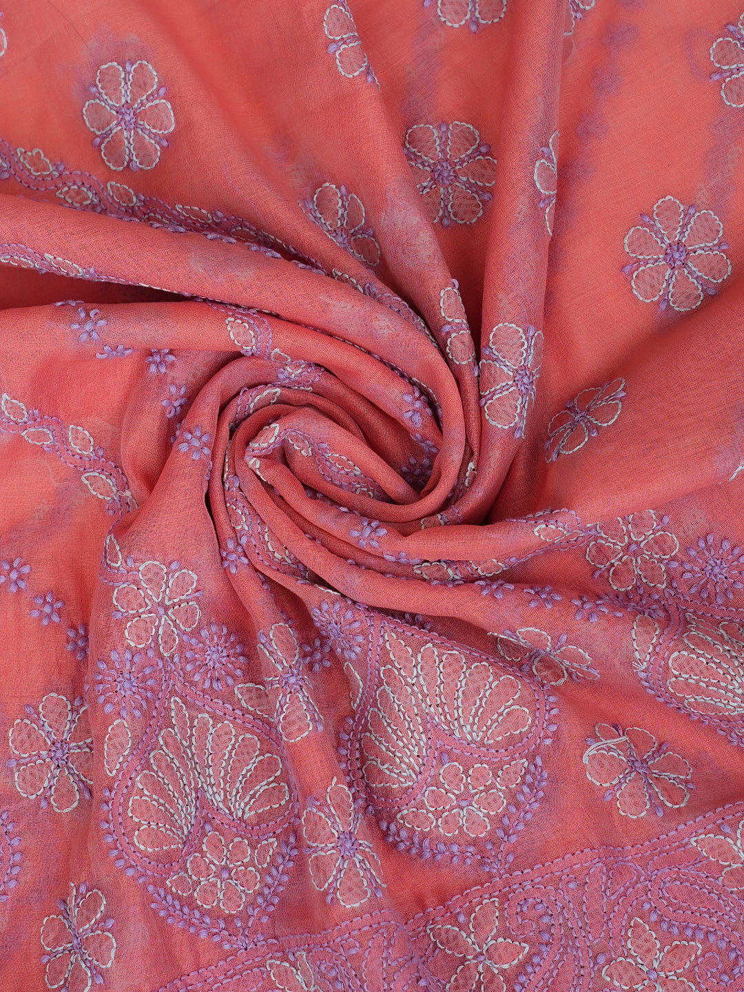 Ada Hand Embroidered Peach Chanderi Lucknowi Chikankari Unstitched Kurta Dupatta Set 01A700022