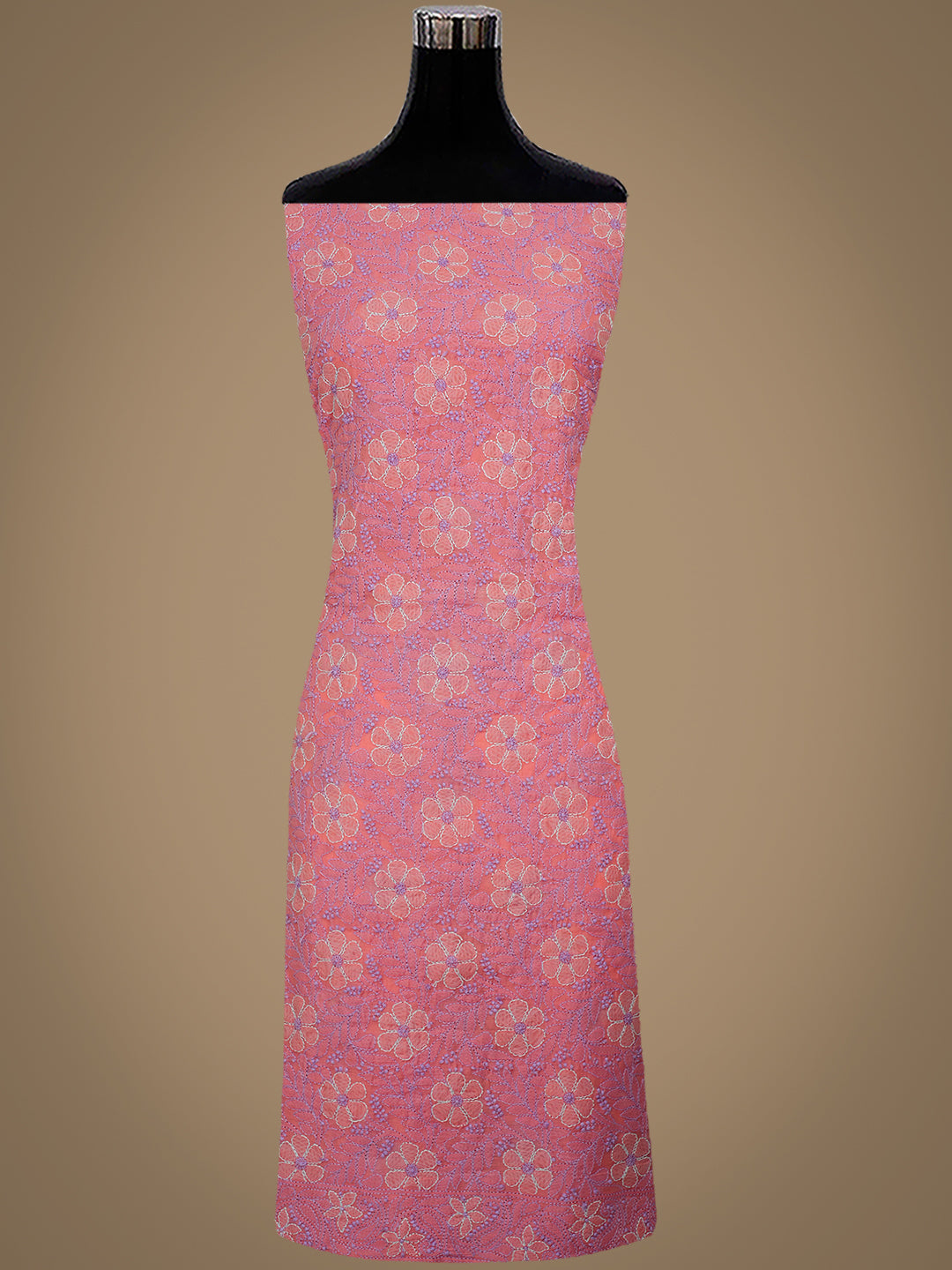 Ada Hand Embroidered Peach Chanderi Lucknowi Chikankari Unstitched Kurta Dupatta Set 01A700022