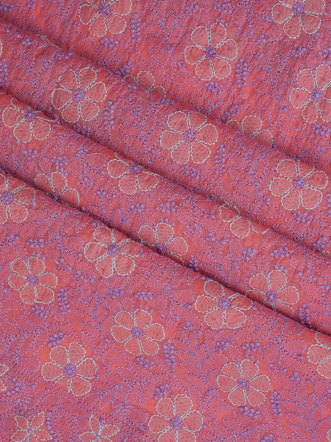 Ada Hand Embroidered Peach Chanderi Lucknowi Chikankari Unstitched Kurta Dupatta Set 01A700022