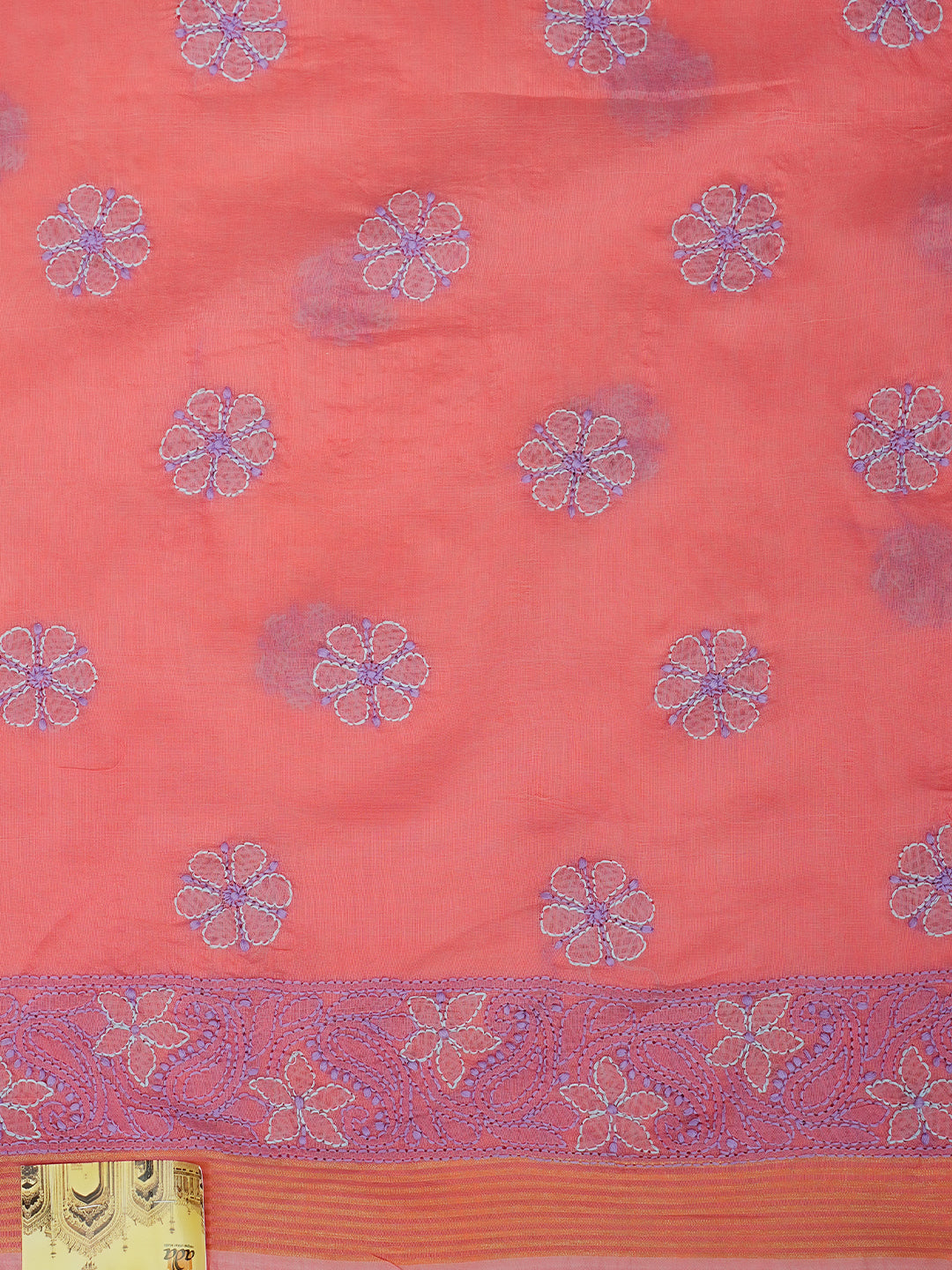 Ada Hand Embroidered Peach Chanderi Lucknowi Chikankari Unstitched Kurta Dupatta Set 01A700022
