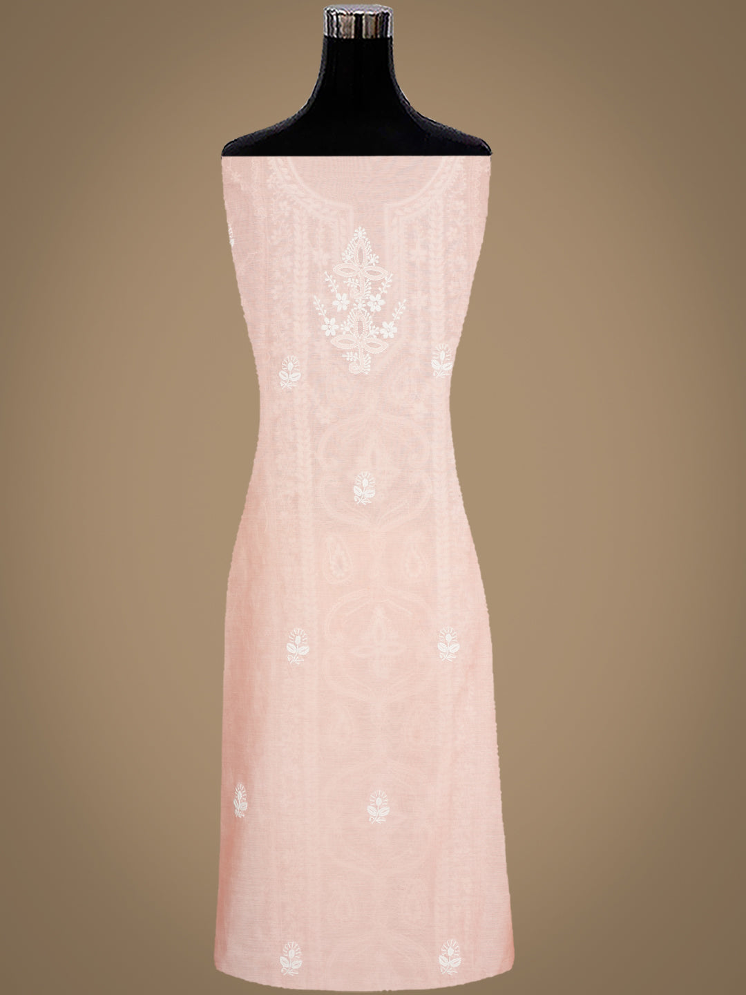 Ada Hand Embroidered Peach Chanderi Lucknowi Chikankari Unstitched Kurta Dupatta Set 01A980232