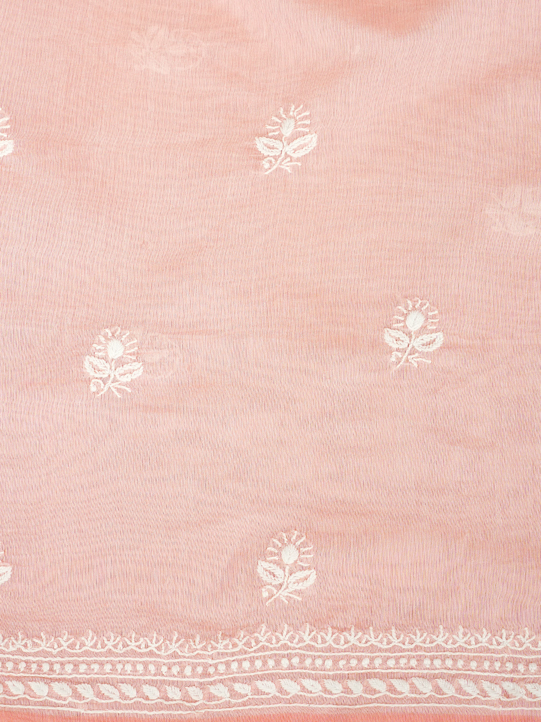 Ada Hand Embroidered Peach Chanderi Lucknowi Chikankari Unstitched Kurta Dupatta Set 01A980232