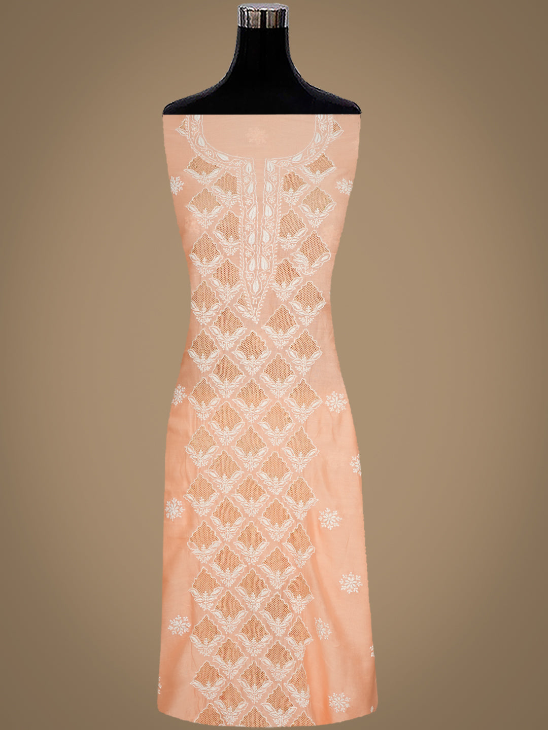Elegant Peach Lucknowi Chikankari Chanderi Kurta with Dupatta