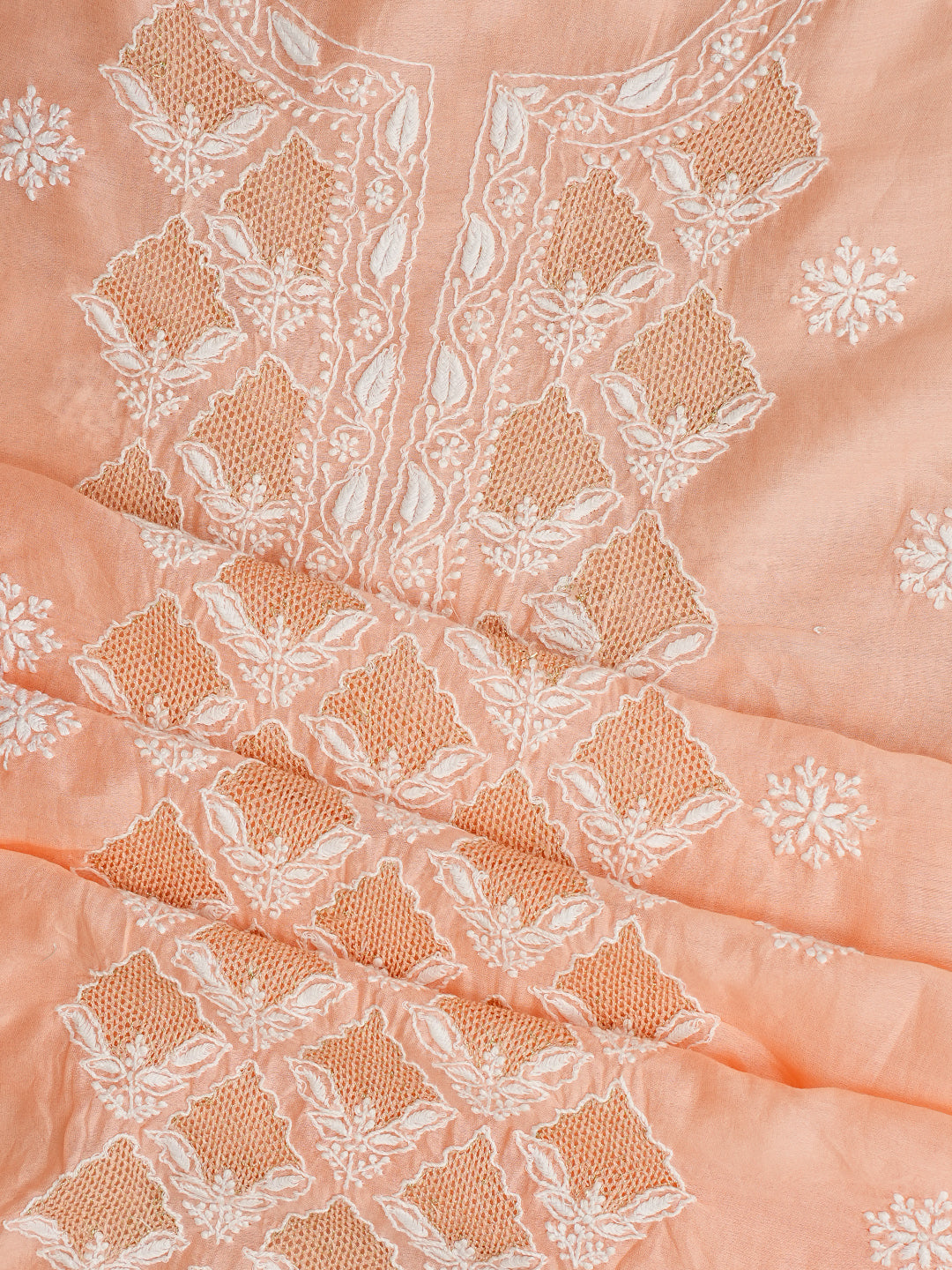 Traditional Peach Lucknowi Chikankari Kurta Dupatta Set