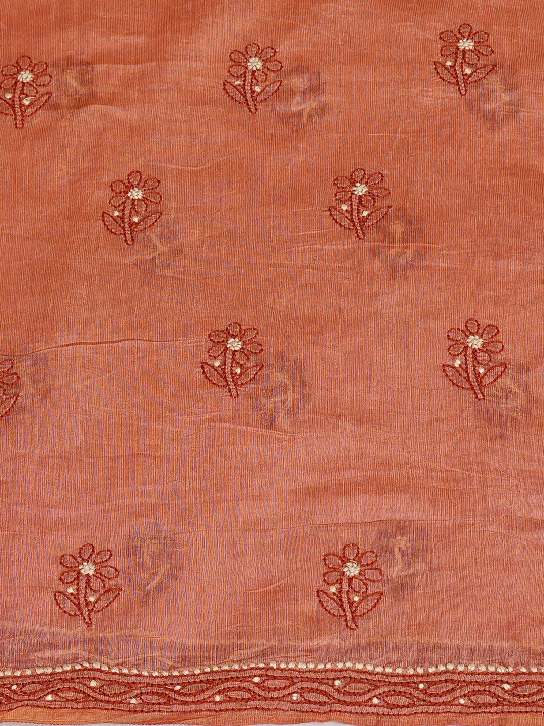 Ada Hand Embroidered Peach Chanderi Lucknowi Chikankari Unstitched Kurta Dupatta Set 01A999174_6