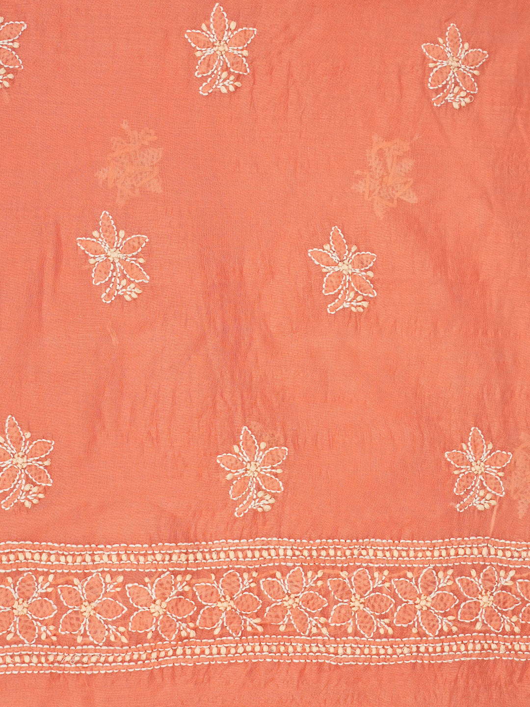 Ada Hand Embroidered Peach Chanderi Lucknowi Chikankari Unstitched Kurta Dupatta Set 01A999534