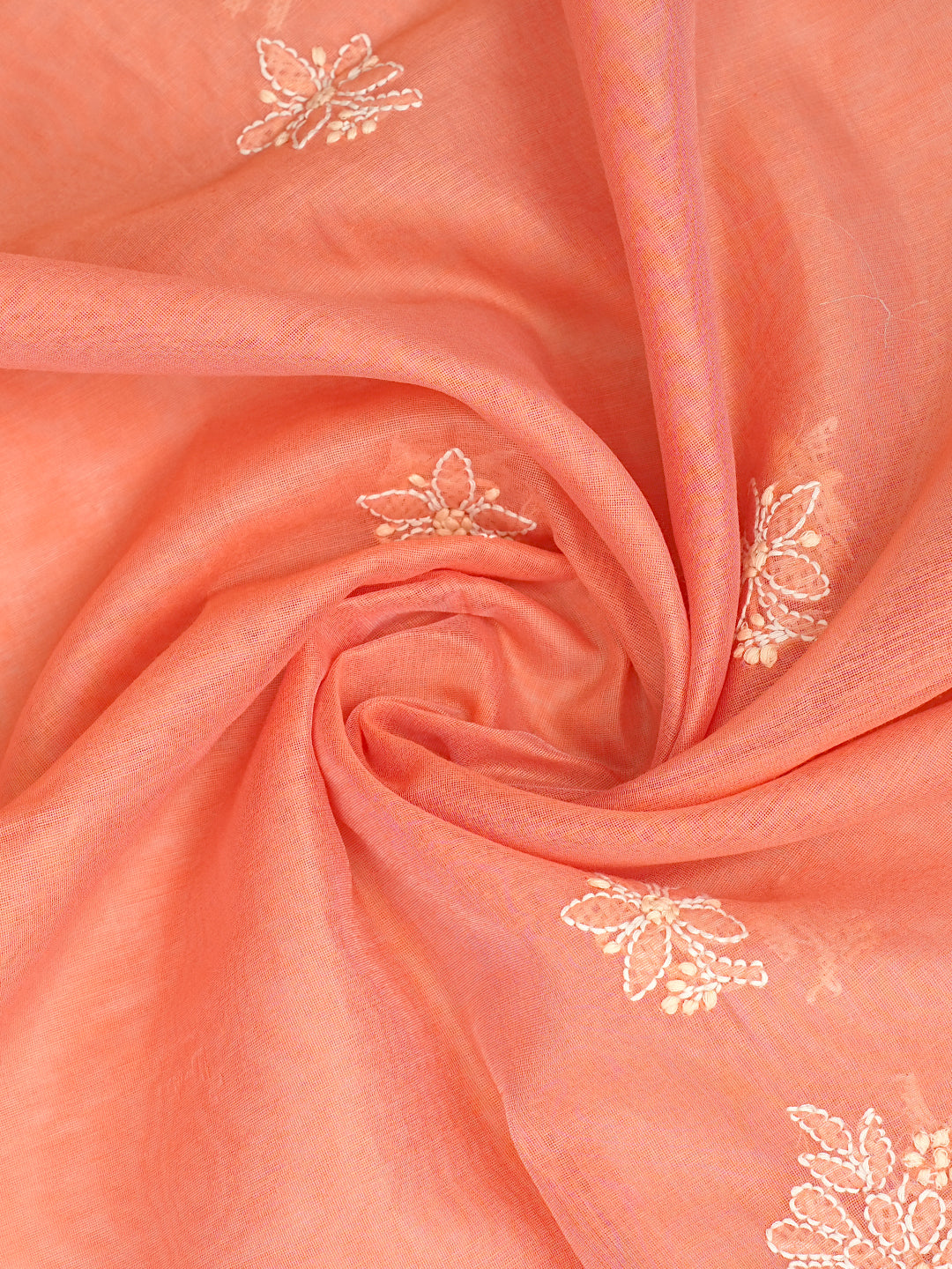 Ada Hand Embroidered Peach Chanderi Lucknowi Chikankari Unstitched Kurta Dupatta Set 01A999534