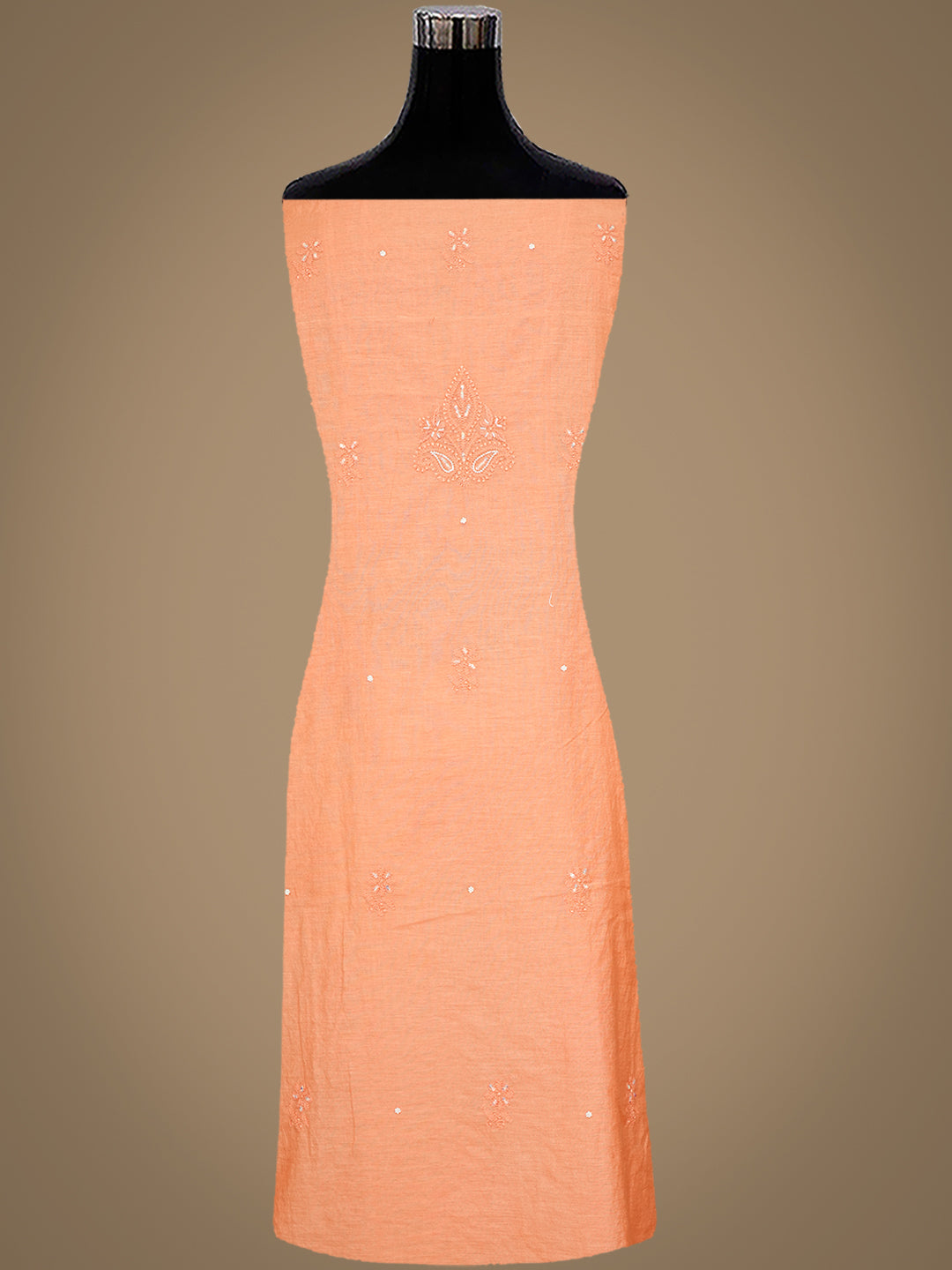 Ada Hand Embroidered Peach Chanderi Lucknowi Chikankari Unstitched Kurta Dupatta Set With Pearl Work 01A890475