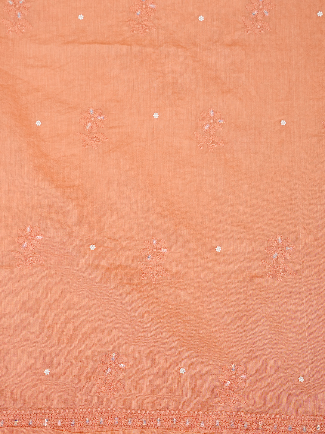 Ada Hand Embroidered Peach Chanderi Lucknowi Chikankari Unstitched Kurta Dupatta Set With Pearl Work 01A890475