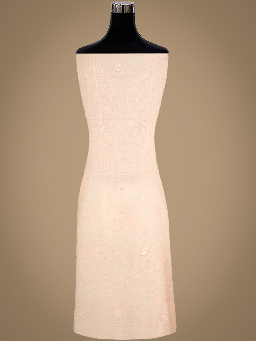 Ada Hand Embroidered Peach Chanderi Lucknowi Chikankari Unstitched Kurta Dupatta Set With Sequinned Work 07A500287