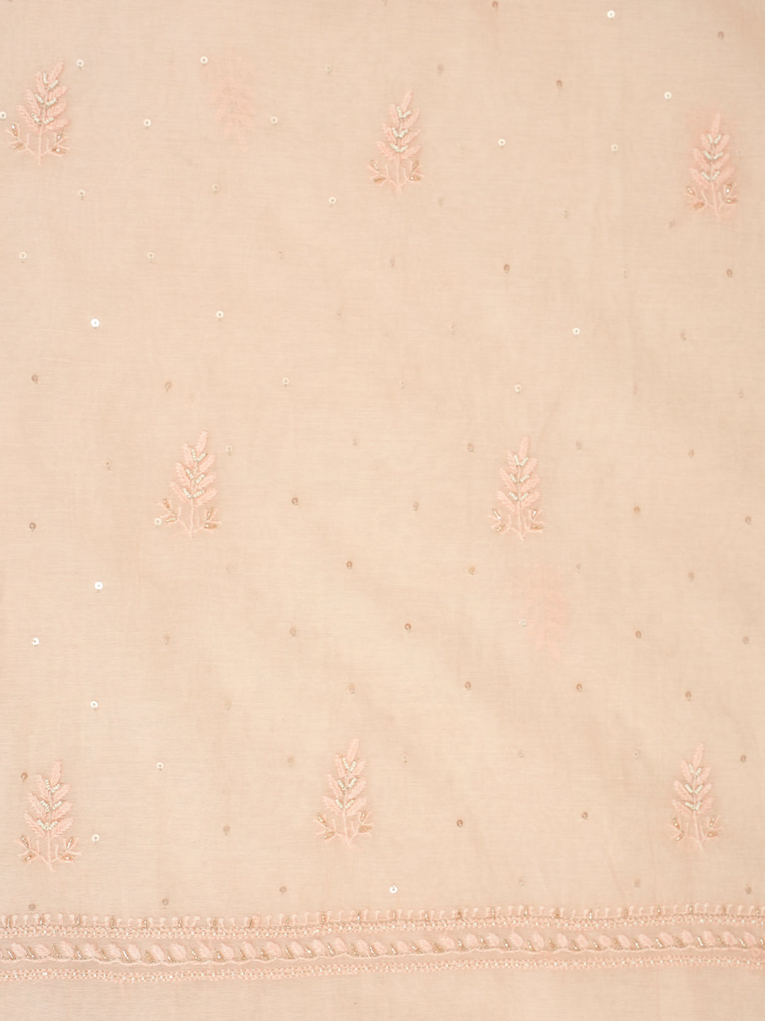 Ada Hand Embroidered Peach Chanderi Lucknowi Chikankari Unstitched Kurta Dupatta Set With Sequinned Work 07A500287