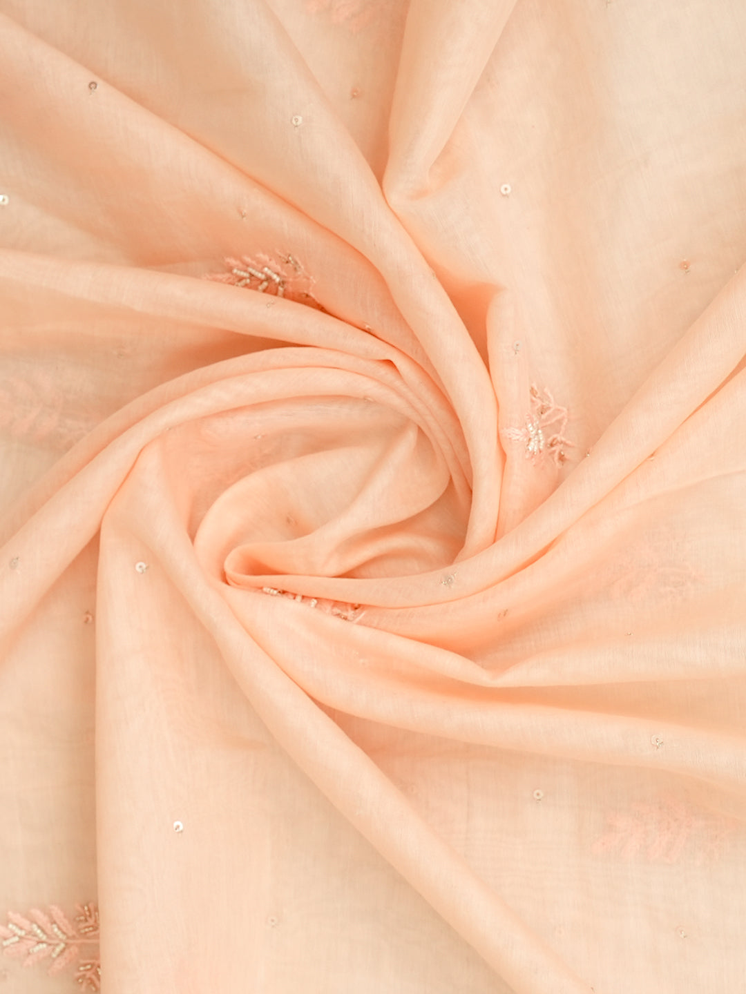 Ada Hand Embroidered Peach Chanderi Lucknowi Chikankari Unstitched Kurta Dupatta Set With Sequinned Work 07A500287