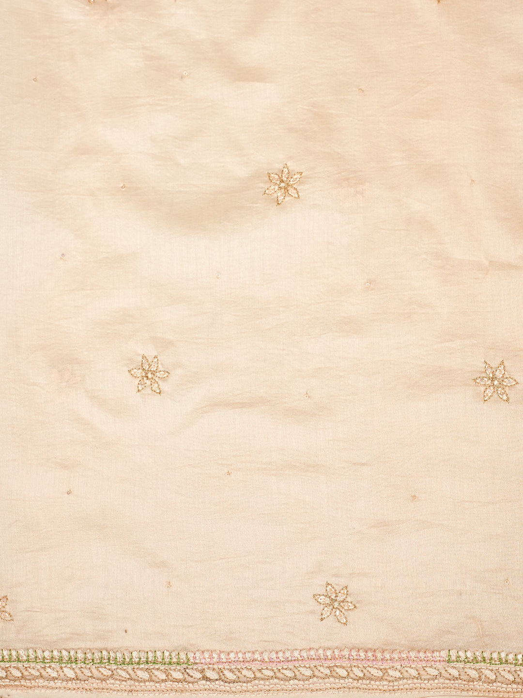 Ada Hand Embroidered Peach Chanderi Lucknowi Chikankari Unstitched Kurta Dupatta Set With Zari Work 01A983145