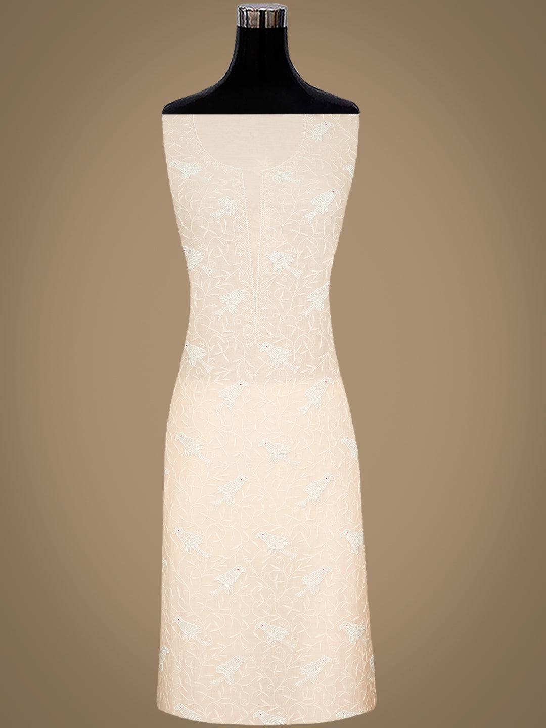 Ada Hand Embroidered Peach Chanderi Lucknowi Chikankari Unstitched Kurta Dupatta Set with Pearl Work 01A841073
