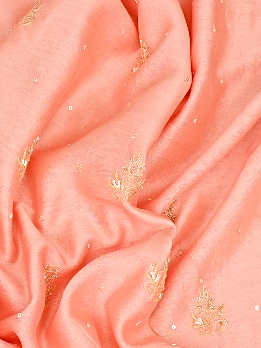 Ada Hand Embroidered Peach Chanderi Lucknowi Chikankari Unstitched Men's Kurta With Sequinned Work_7