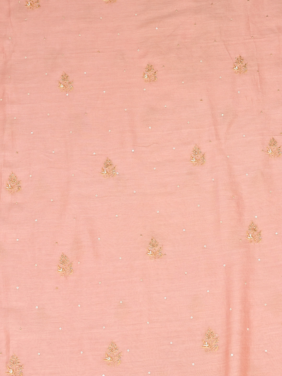Ada Hand Embroidered Peach Chanderi Lucknowi Chikankari Unstitched Men's Kurta With Sequinned Work_3