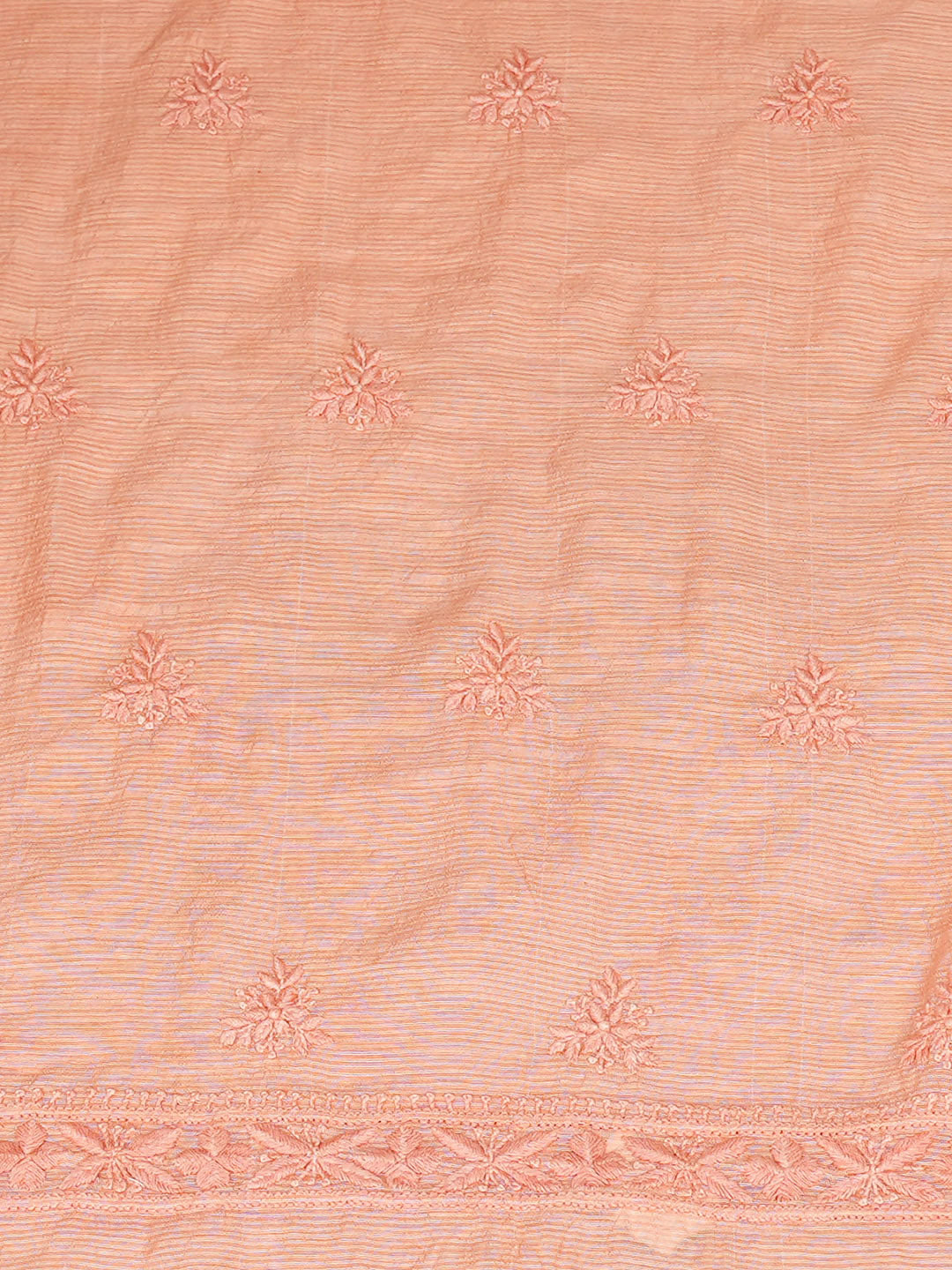 Ada Hand Embroidered Peach Chanderi Unstitched Lucknowi Chikankari Kurta Dupatta Set 01A420813