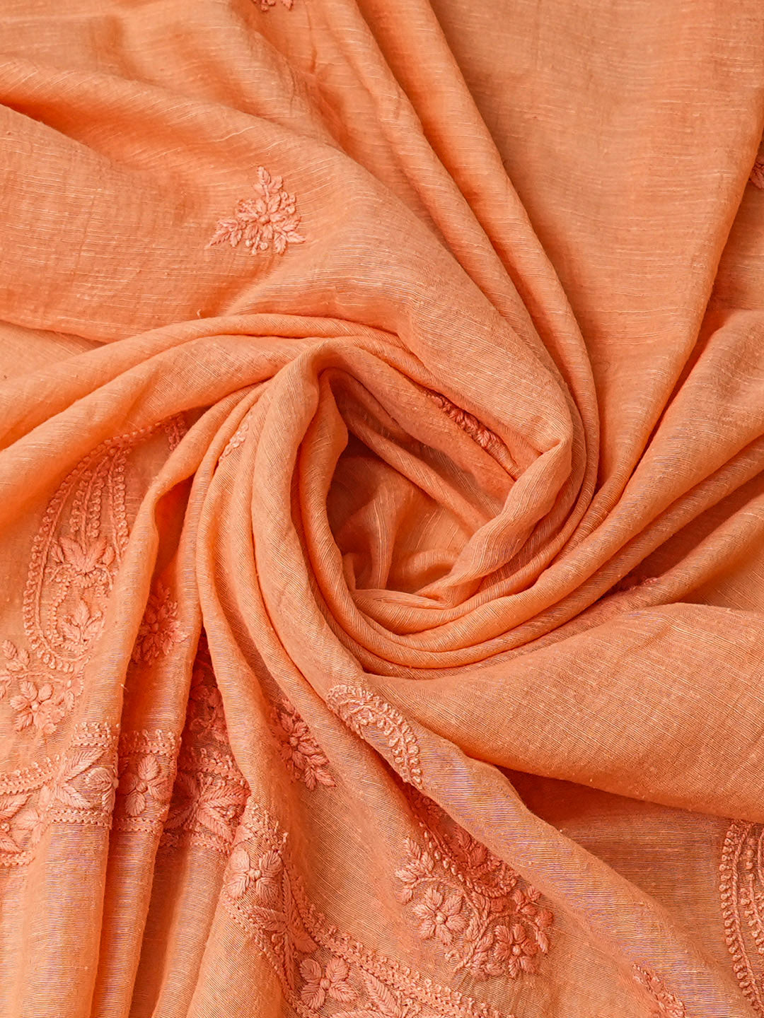 Ada Hand Embroidered Peach Chanderi Unstitched Lucknowi Chikankari Kurta Dupatta Set 01A420813