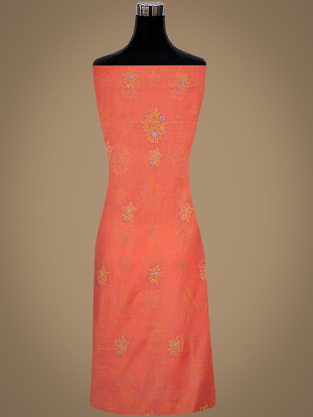 Ada Hand Embroidered Peach Chanderi Unstitched Lucknowi Chikankari Kurta Dupatta Set 01A999137
