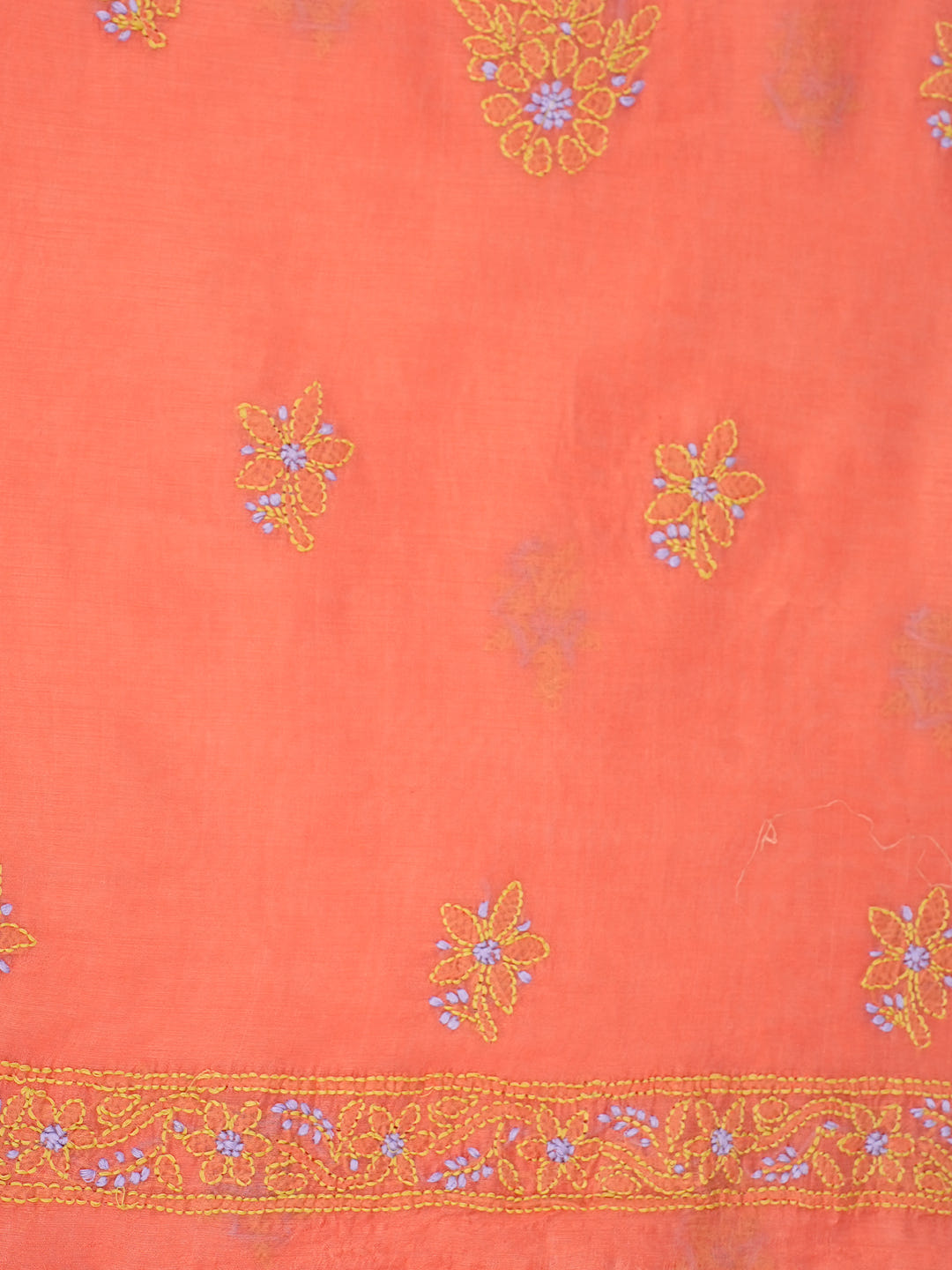 Ada Hand Embroidered Peach Chanderi Unstitched Lucknowi Chikankari Kurta Dupatta Set 01A999137