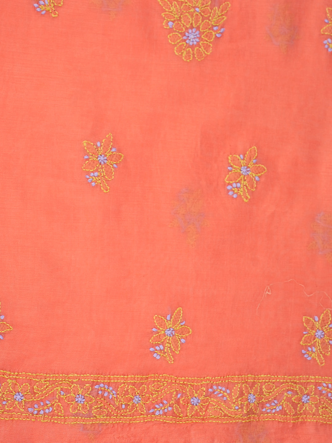 Ada Hand Embroidered Peach Chanderi Unstitched Lucknowi Chikankari Kurta Dupatta Set 01A999137