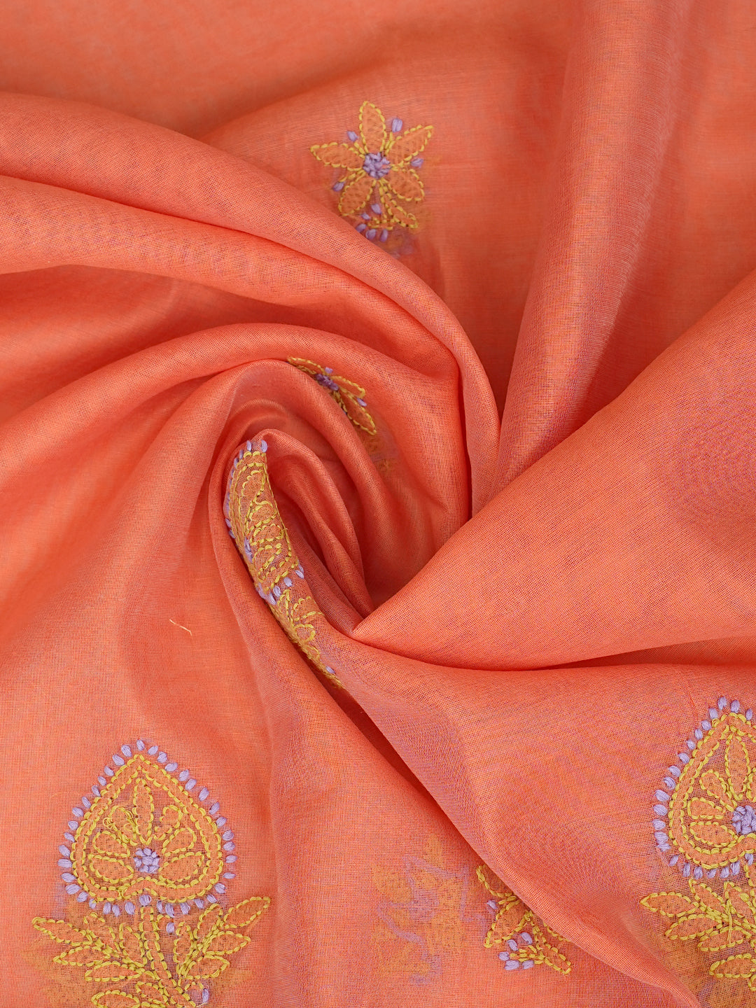 Ada Hand Embroidered Peach Chanderi Unstitched Lucknowi Chikankari Kurta Dupatta Set 01A999137