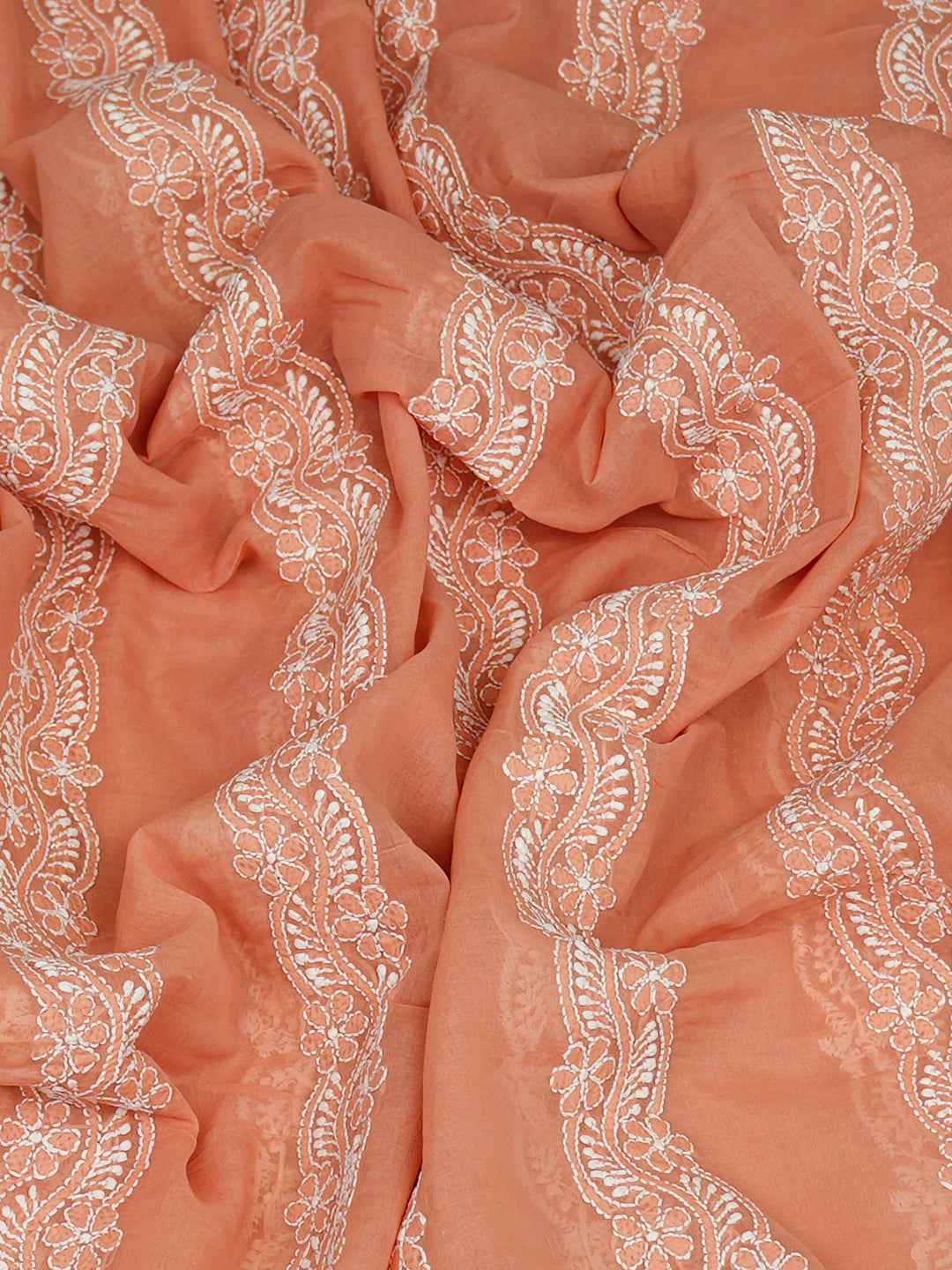 Ada Hand Embroidered Peach Cotton Lucknowi Chikankari Dupatta 01A995749