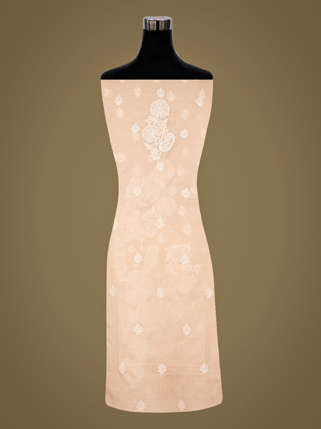 Ada Hand Embroidered Peach Cotton Lucknowi Chikankari Unstitched Kurta 01A712254