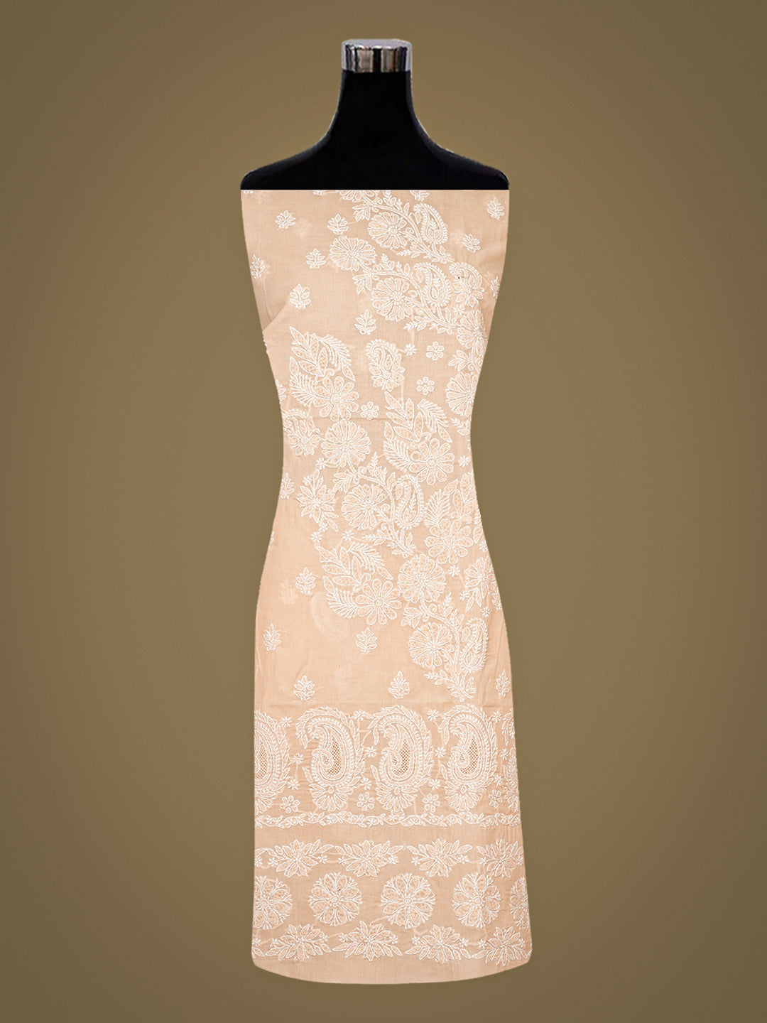 Ada Hand Embroidered Peach Cotton Lucknowi Chikankari Unstitched Kurta 01A712254